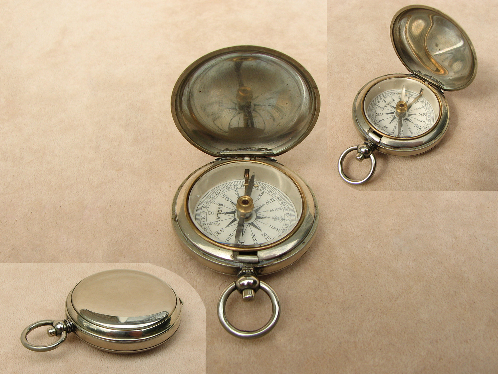 Late Victorian hunter cased pocket compass with cross bar needle
